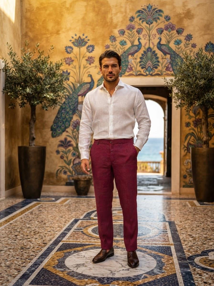 Pantalón Color Vino 100% lino