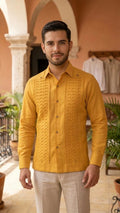 Guayabera Modelo Escama Mostaza 100% lino