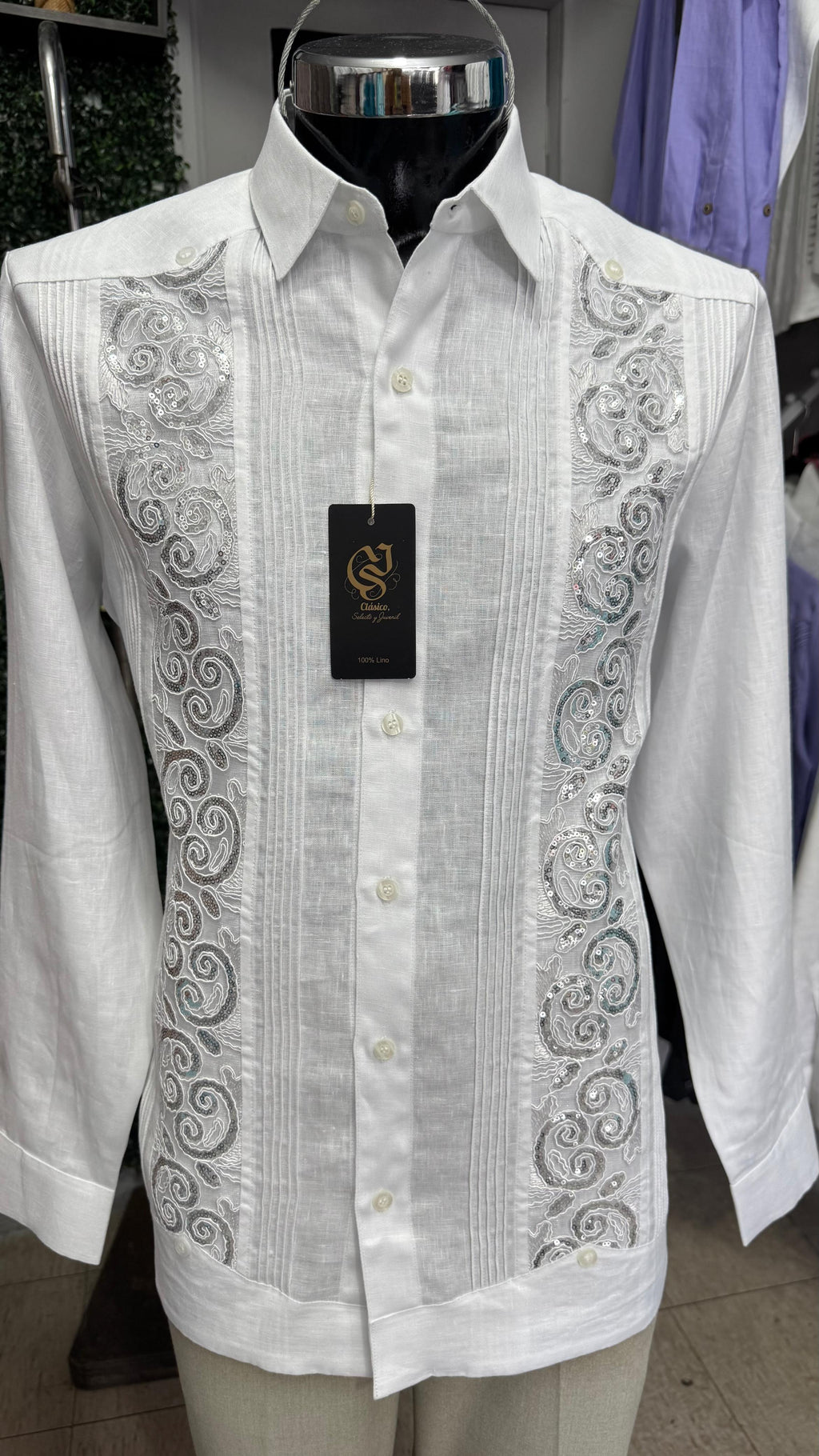 Guayabera Modelo CristaLino Blanco 100% lino