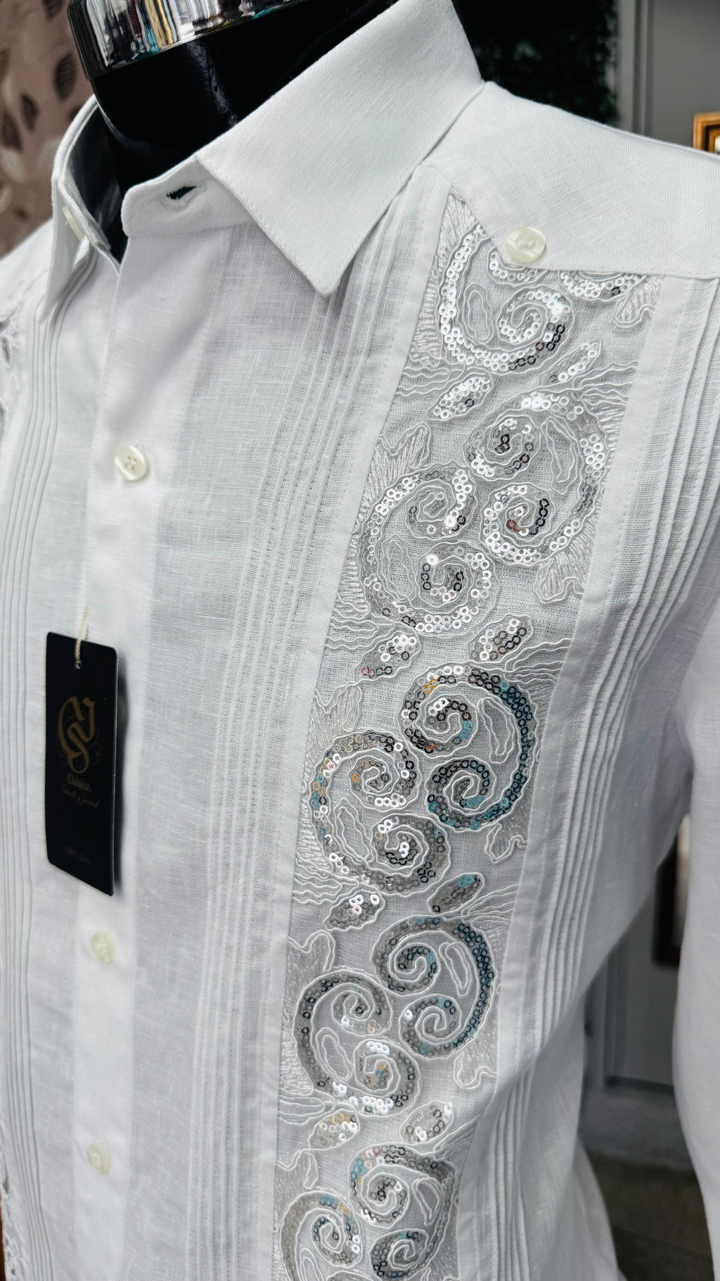 Guayabera Modelo CristaLino Blanco 100% lino