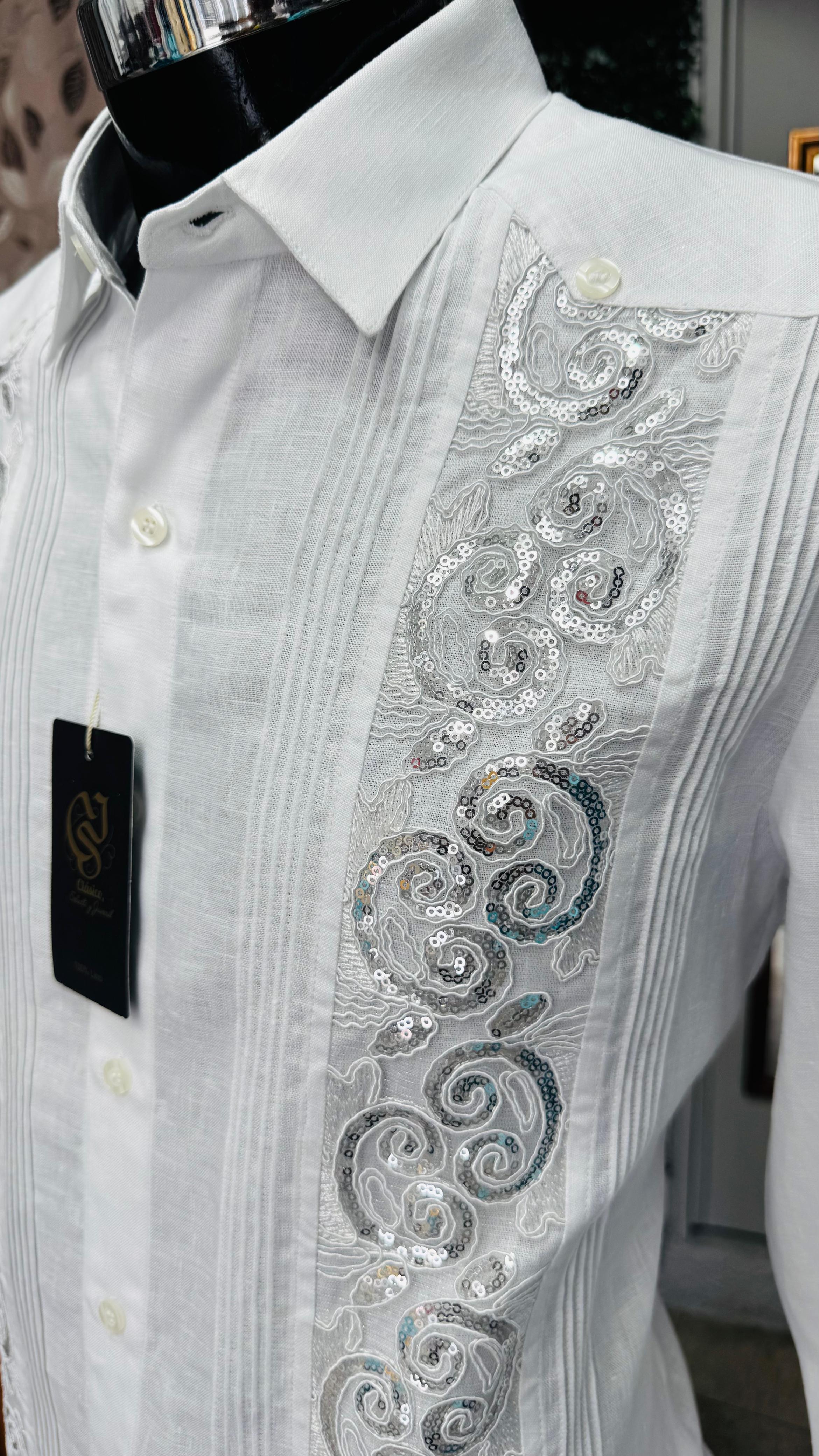 Guayabera Modelo CristaLino Blanco 100% lino