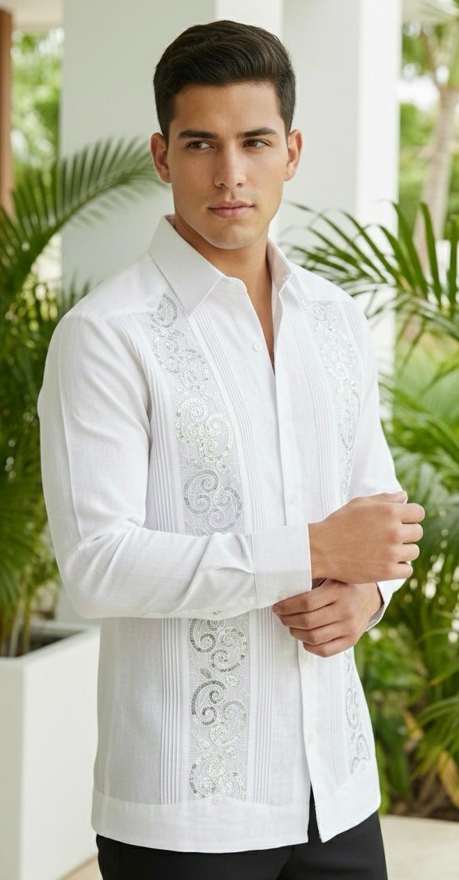 Guayabera Modelo CristaLino Blanco 100% lino