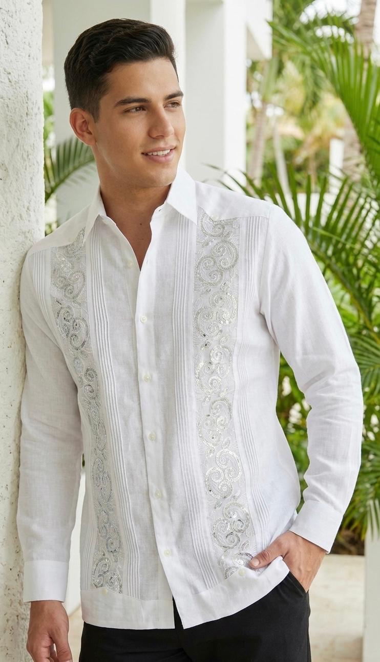 Guayabera Modelo CristaLino Blanco 100% lino