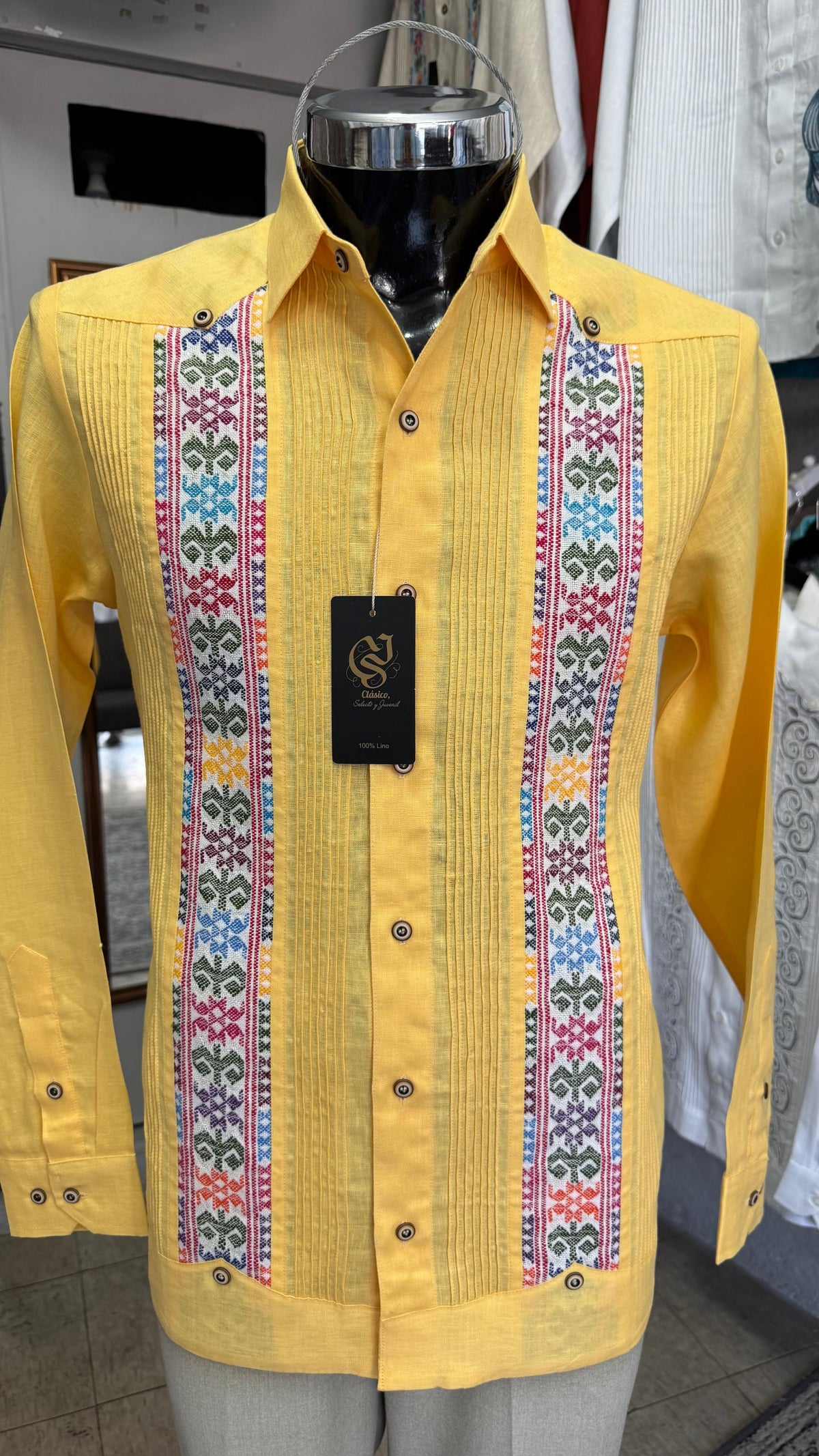 Guayabera Legado Artesanal Amarillo 100% lino