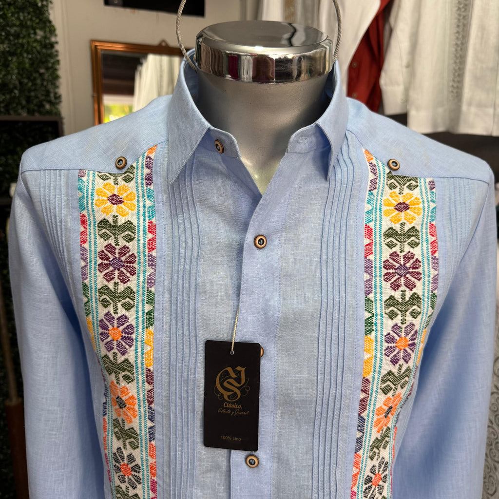 Guayabera Linaje Artesanal Azul 100% lino