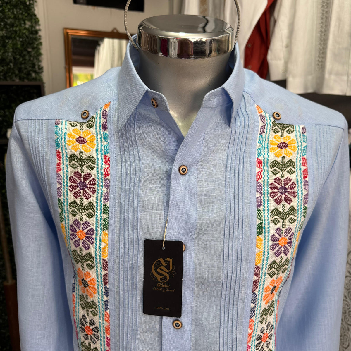 Guayabera Linaje Artesanal Azul 100% lino