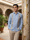 Guayabera Linaje Artesanal Azul 100% lino