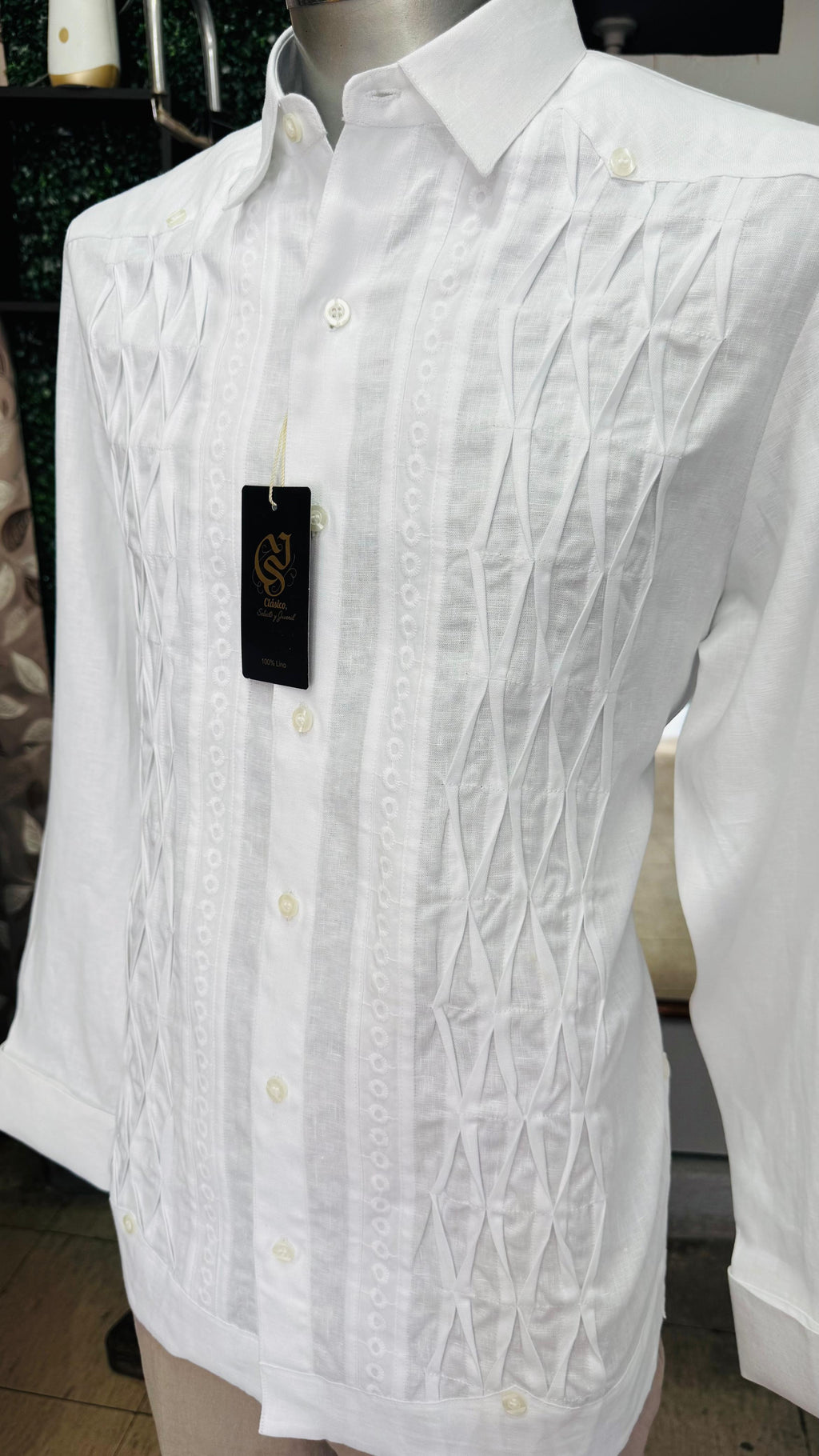 Guayabera Maya Blanco 100% lino