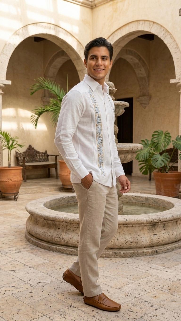 Guayabera Grecia Blanco Algodón