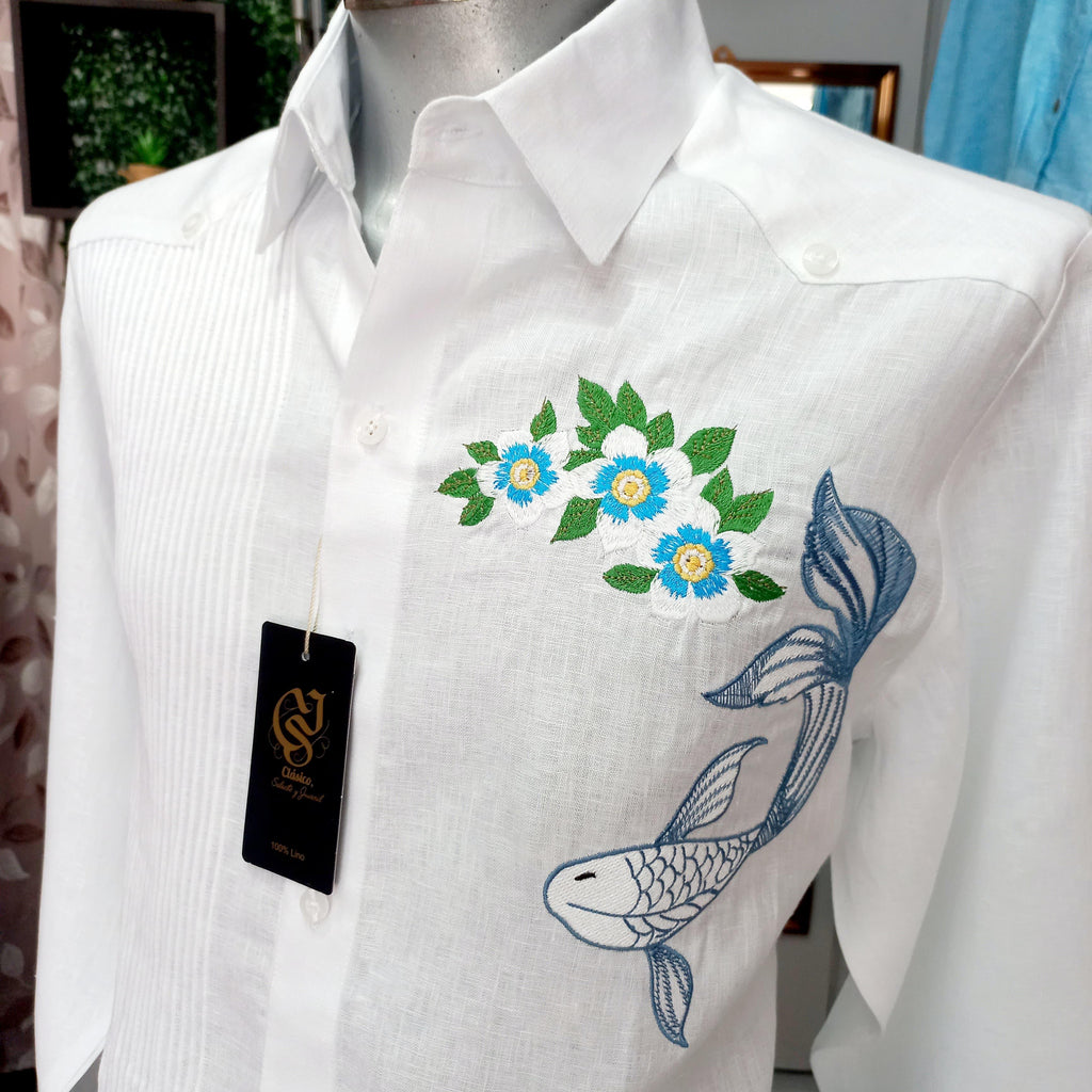Guayabera Koi Blanco 100% lino
