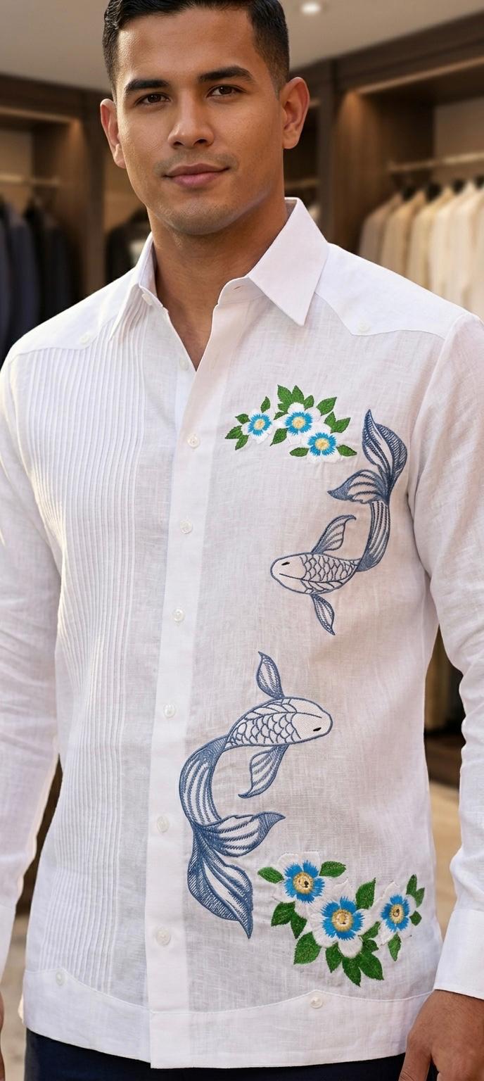 Guayabera Koi Blanco 100% lino