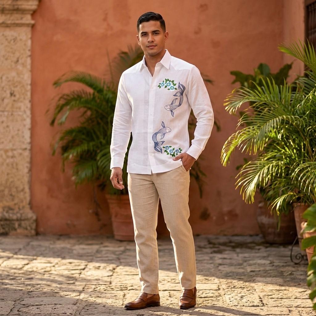 Guayabera Koi Blanco 100% lino