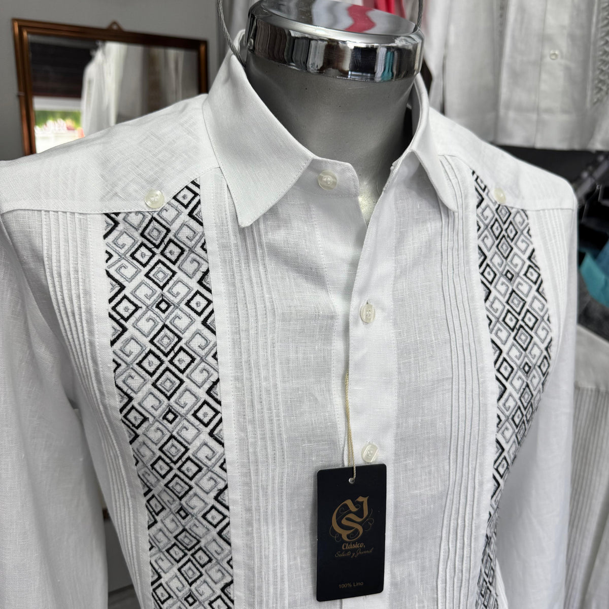 Guayabera Laberinto Blanco 100% lino