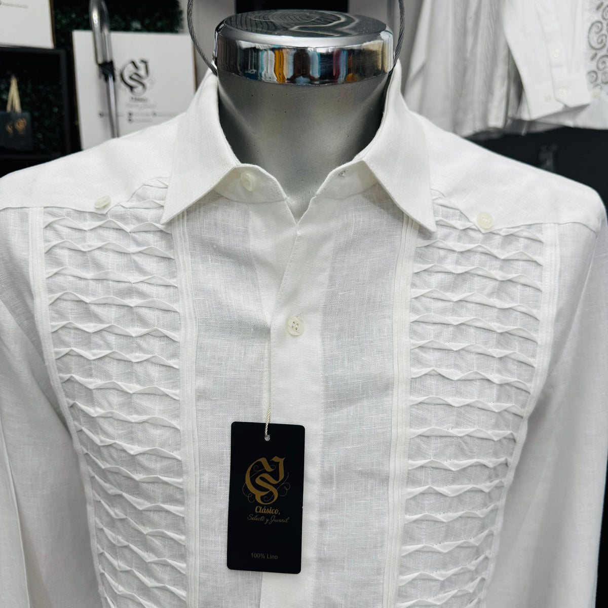 Guayabera Escama Blanco 100% lino