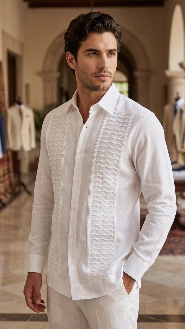Guayabera Escama Blanco 100% lino