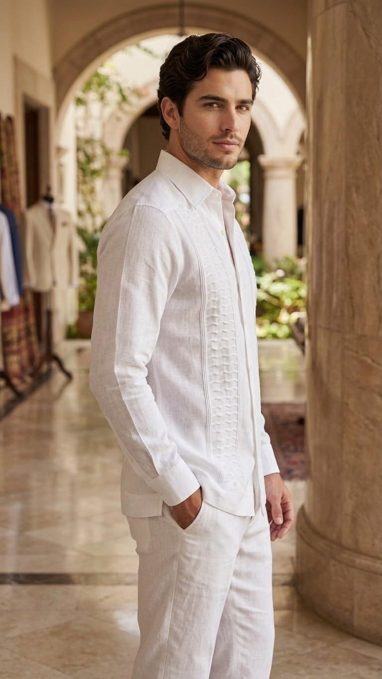 Guayabera Escama Blanco 100% lino