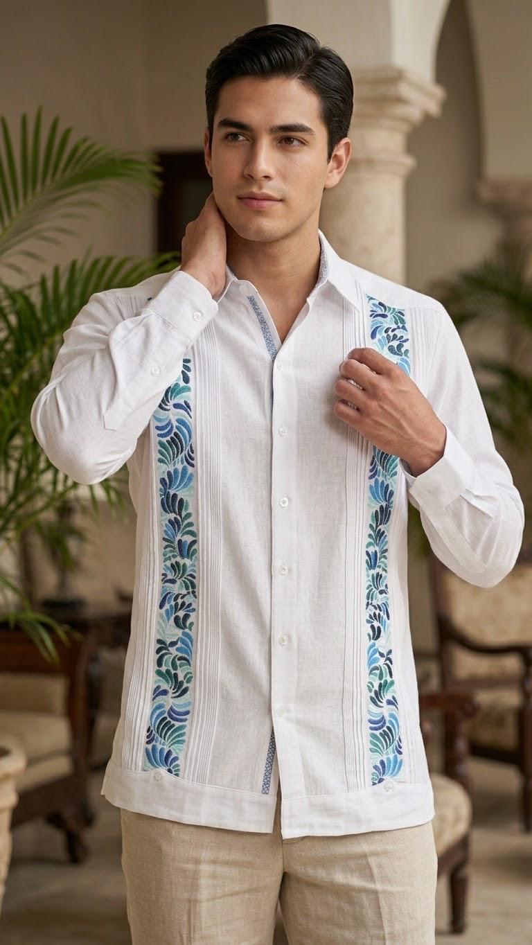 Guayabera Cenefa Blanco Algodón