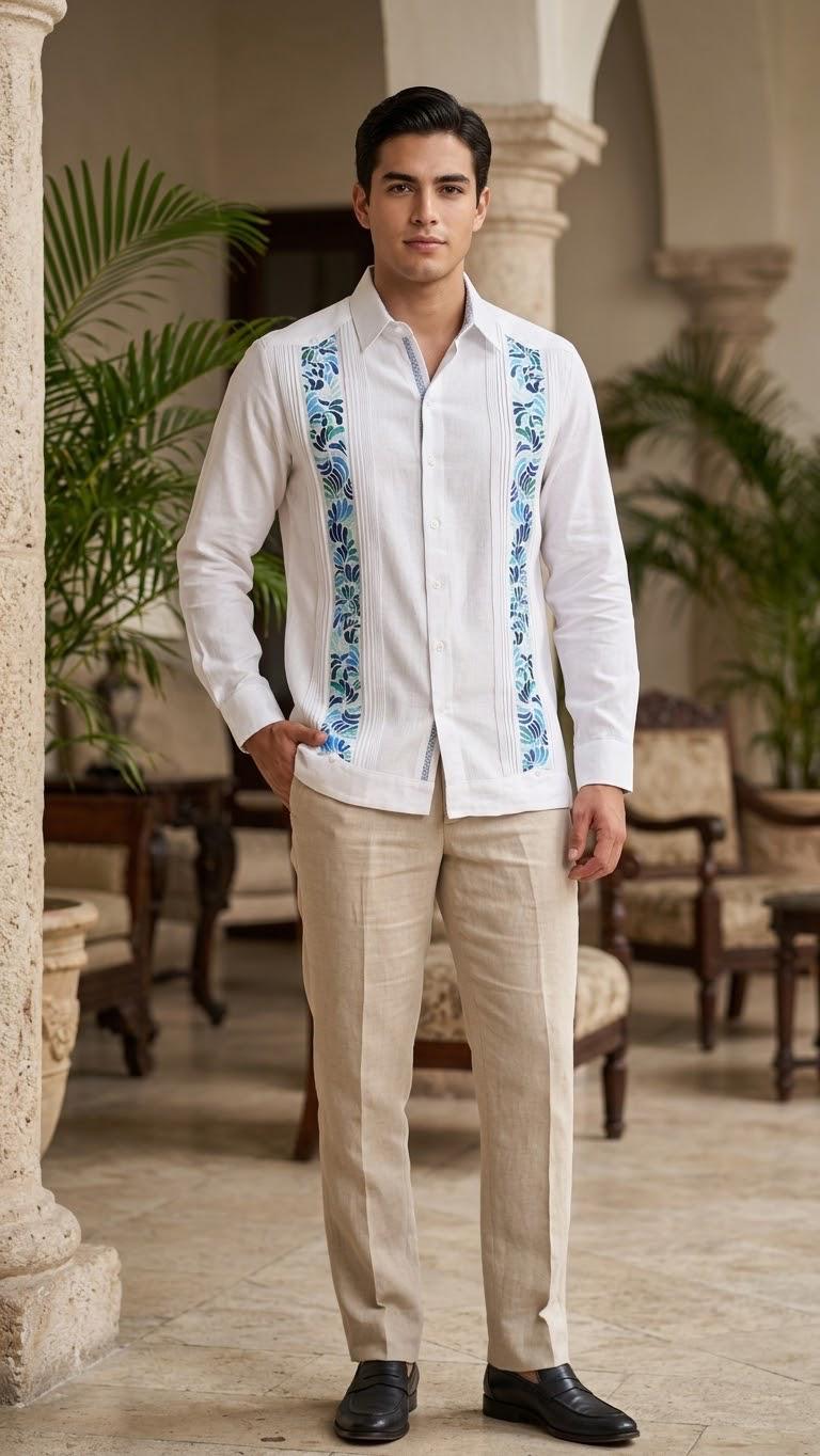 Guayabera Cenefa Blanco Algodón