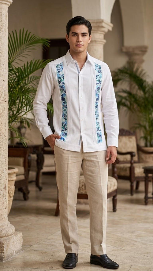 Guayabera Cenefa Blanco Algodón